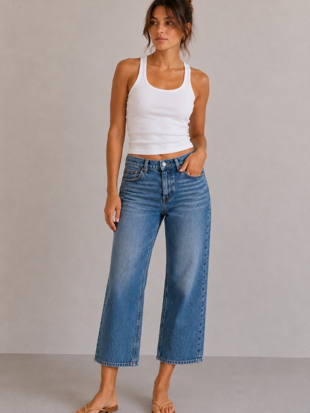 Reformation High Waist Wide Straight Leg Cropped Raw Hem Jeans Size 26